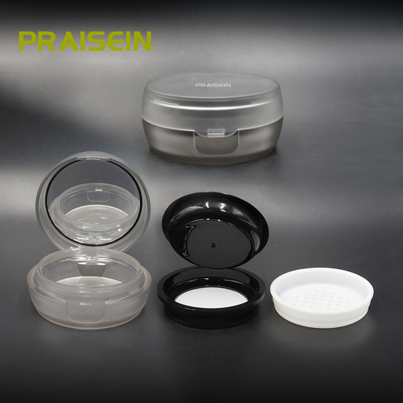 Custom empty loose powder makeup setting powder container 7g grey plastic loose powder jar with mirror