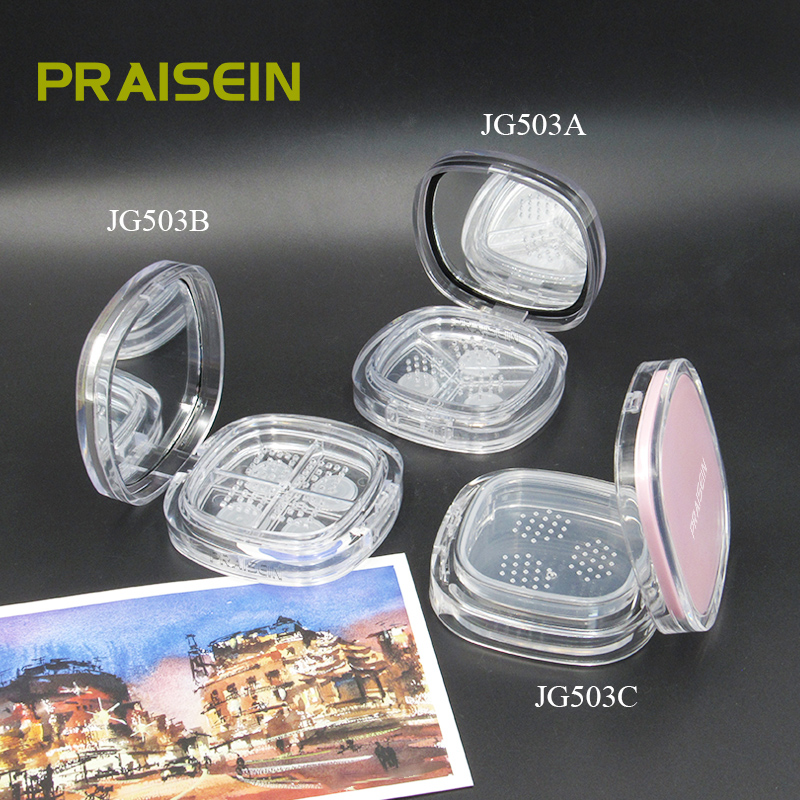 0.14g*3 square transparent loose powder case cosmetic plastic loose powder packaging container with puff