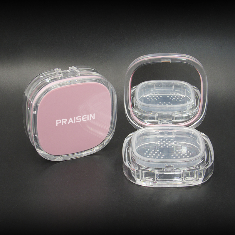 0.14g*3 square transparent loose powder case cosmetic plastic loose powder packaging container with puff