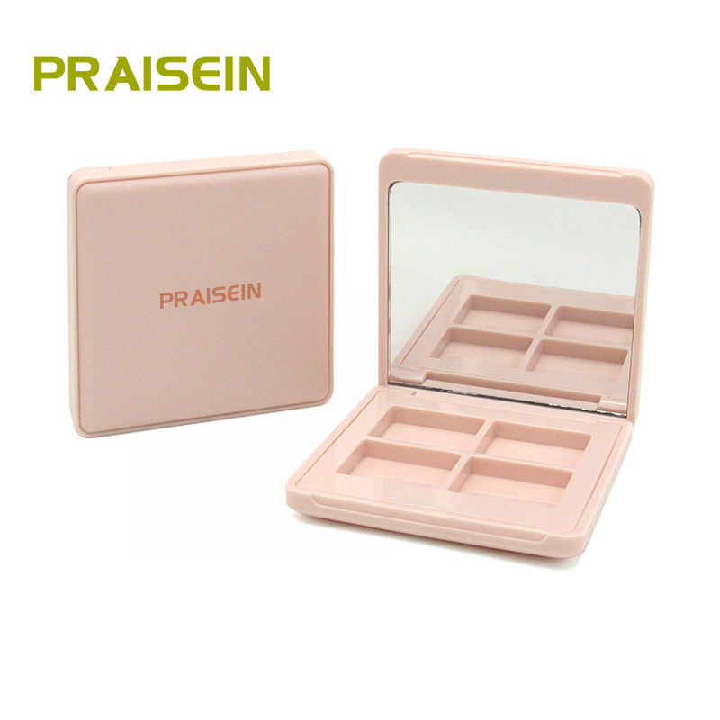 Custom empty square plastic 4 color eyeshadow palette container private label pink cosmetics eye shadow case wholesale