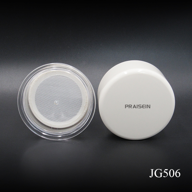 Empty plastic cosmetic container round loose powder jar with sifter