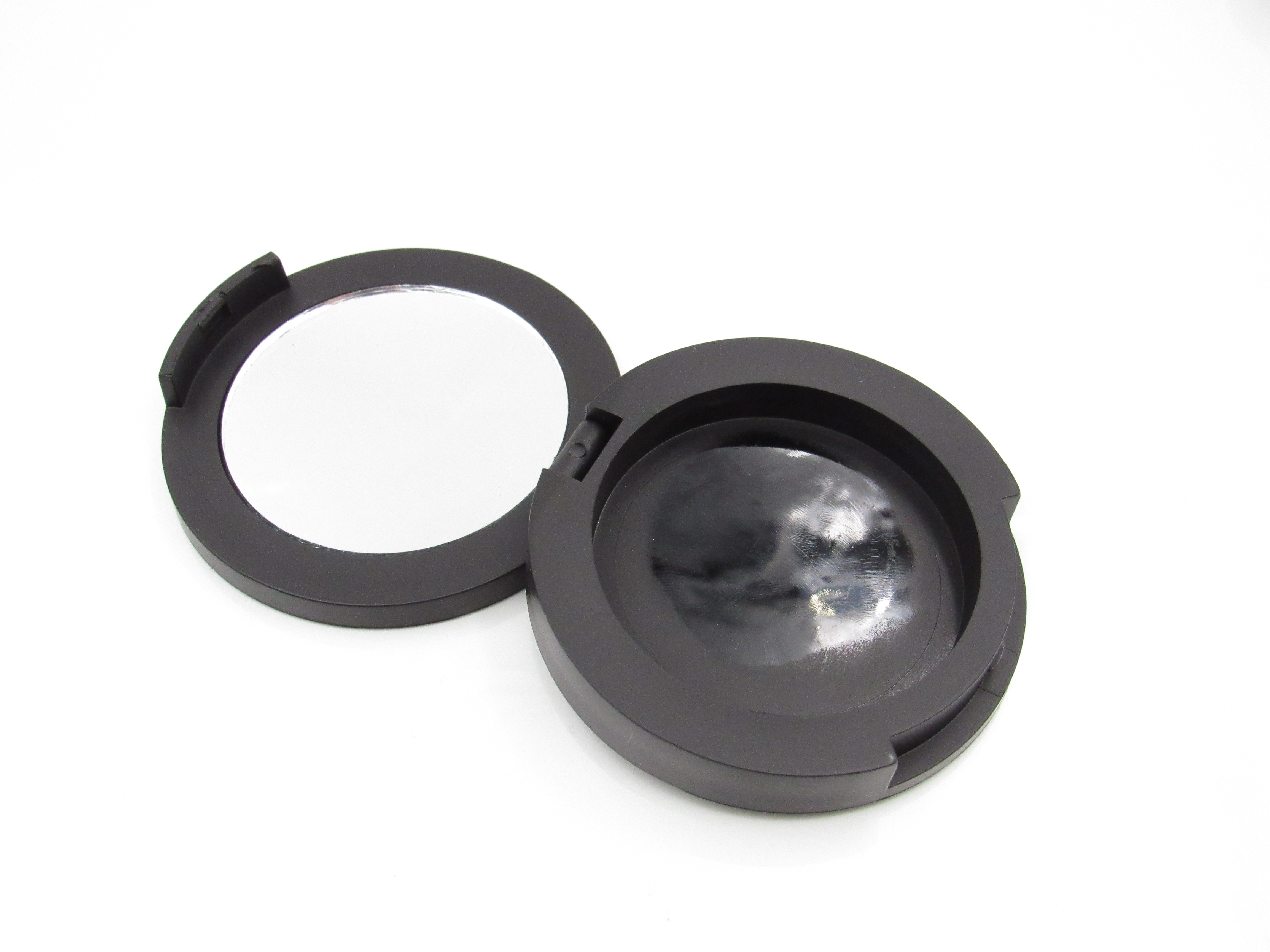 Round monochrome eyeshadow packaging private brand black plastic eye shadow case with mirror