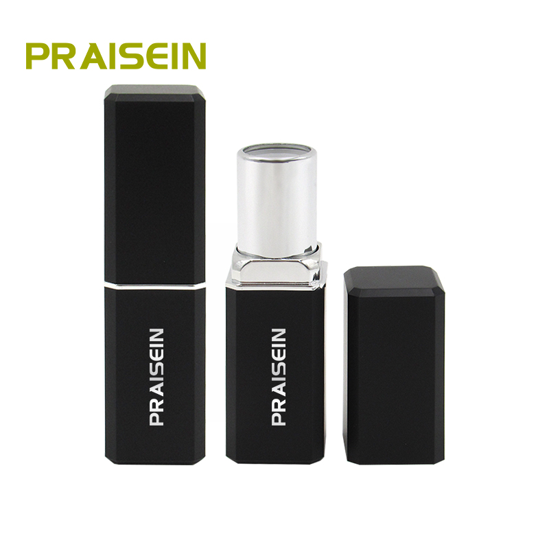 Custom square cosmetic lipstick empty tube packaging plastic matte black lipstick tube with logo