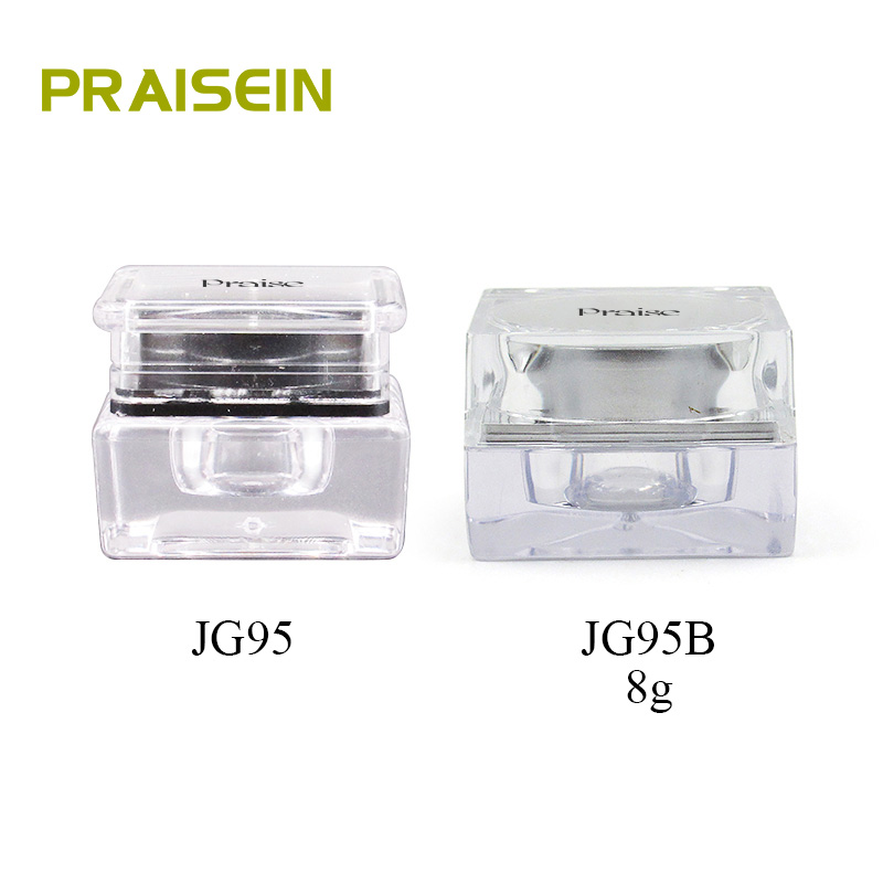 8g square sample acrylic empty face cream jar, Mini makeup eyeshadow eyeliner clear case container, Cosmetic packaging custom