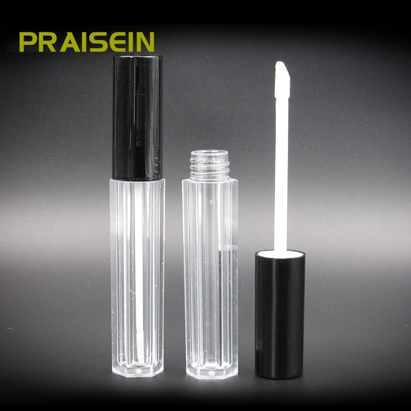 New item cosmetic Empty Lipgloss Tube Container, round cover clear polygon bottle, factory price custom plastic makeup packaging