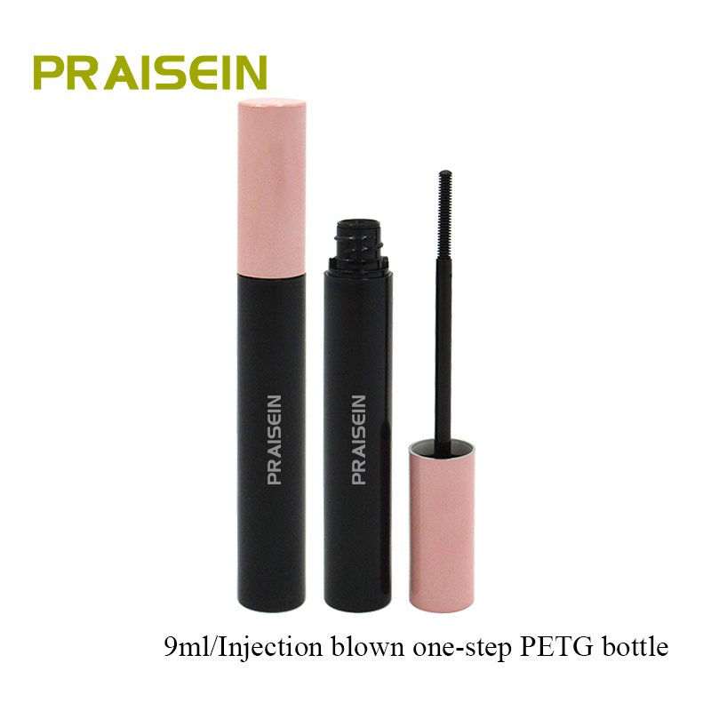 Empty PETG plastic packaging mascara bottle container with brush cosmetics packaging 9ml round black mascara tubes