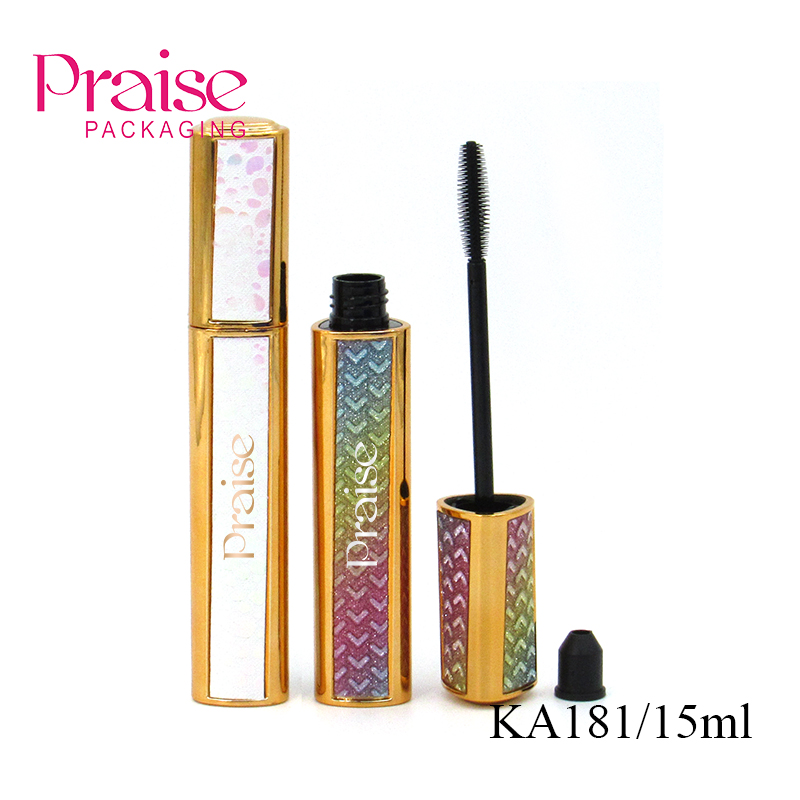 Ex-factory price 15ml trendy triangle empty mascara tube cosmetic packaging produces custom gold plastic mascara containers