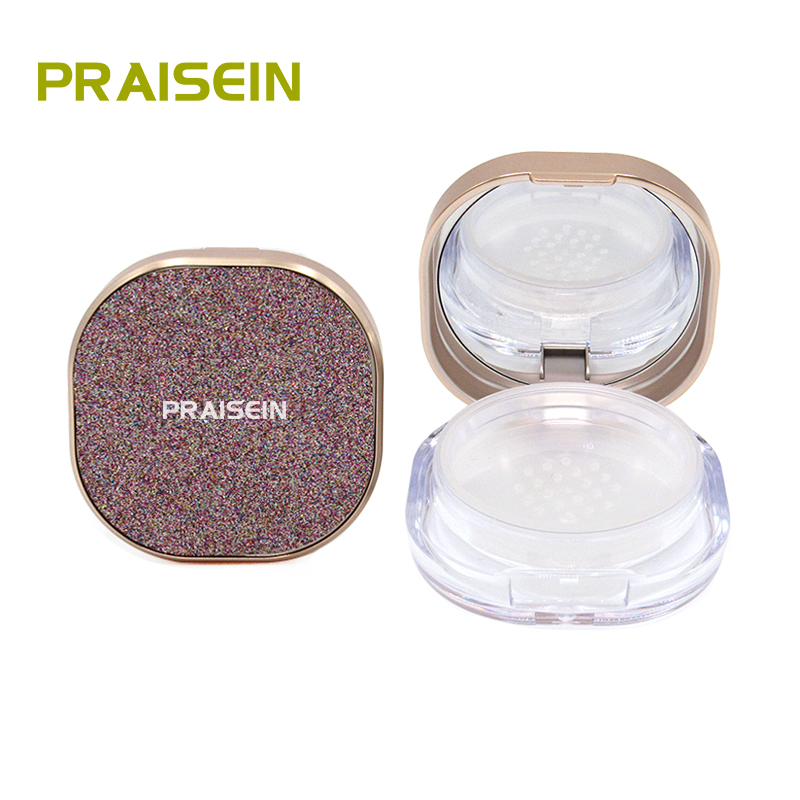 Empty loose powder case square transparent cosmetic powder container with sifter