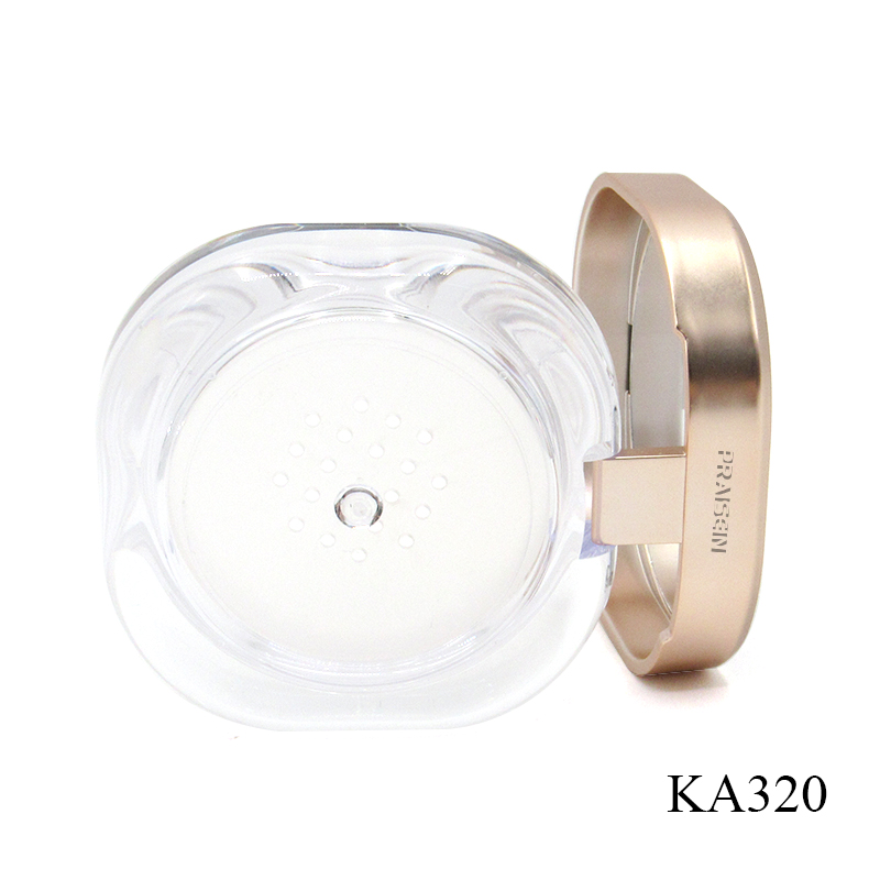 Empty loose powder case square transparent cosmetic powder container with sifter