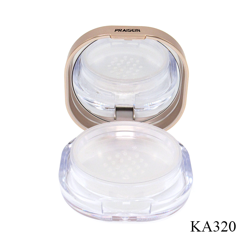 Empty loose powder case square transparent cosmetic powder container with sifter