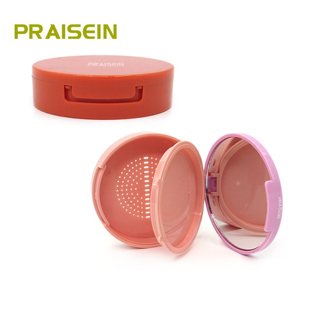 Round empty plastic powder compact case packing, clamshell type double layer empty case for cosmetics powder