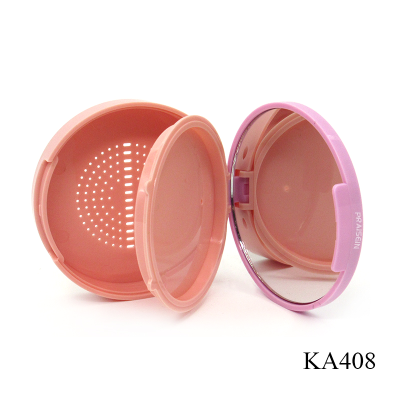 Round empty plastic powder compact case packing, clamshell type double layer empty case for cosmetics powder