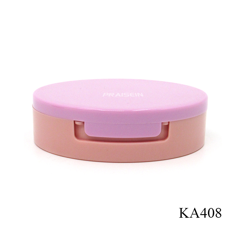 Round empty plastic powder compact case packing, clamshell type double layer empty case for cosmetics powder