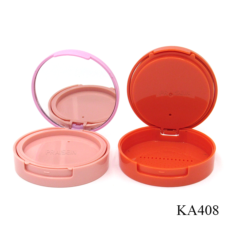 Round empty plastic powder compact case packing, clamshell type double layer empty case for cosmetics powder