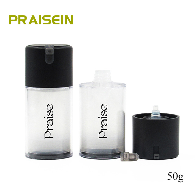 Chinese factory manufactures 50g cosmetic double wall lotion container, circular plastic airless pump vacuum bottle