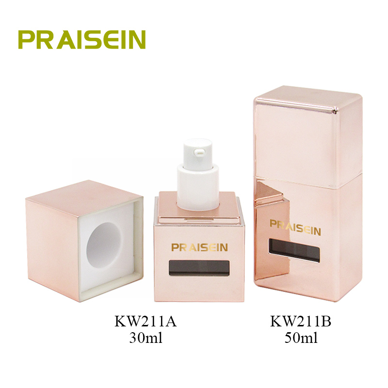 Wholesale square empty lotion plastic bottle liquid foundation bottle 30ml 50ml rose gold lotion bottle with pump