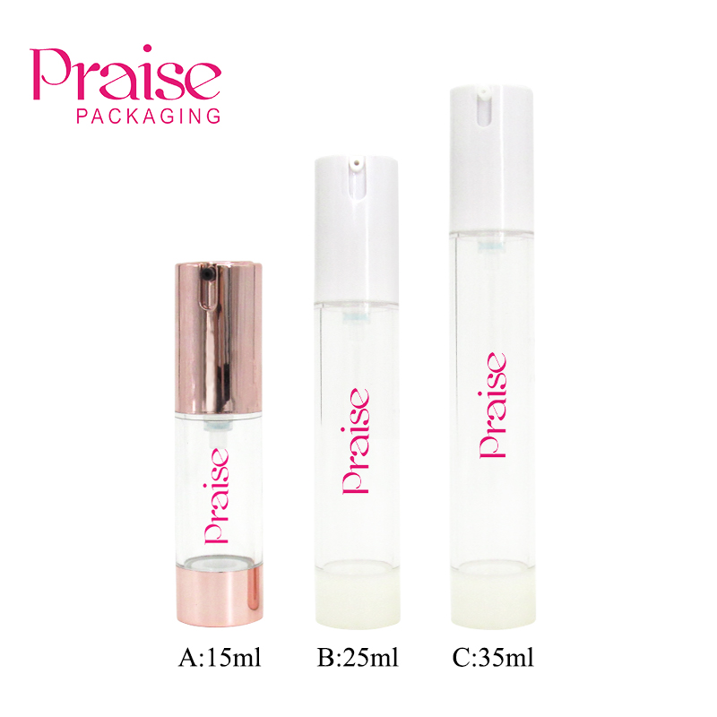 New cosmetics empty bottles sales 15ml/25ml/35ml transparent round essence container with pump, vacuum lotion bottle custom logo