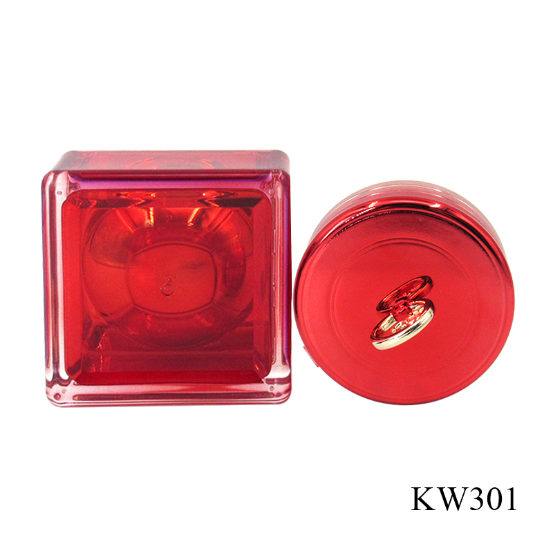 Batch custom plastic empty cosmetic container 50g red plastic square cream jar packaging