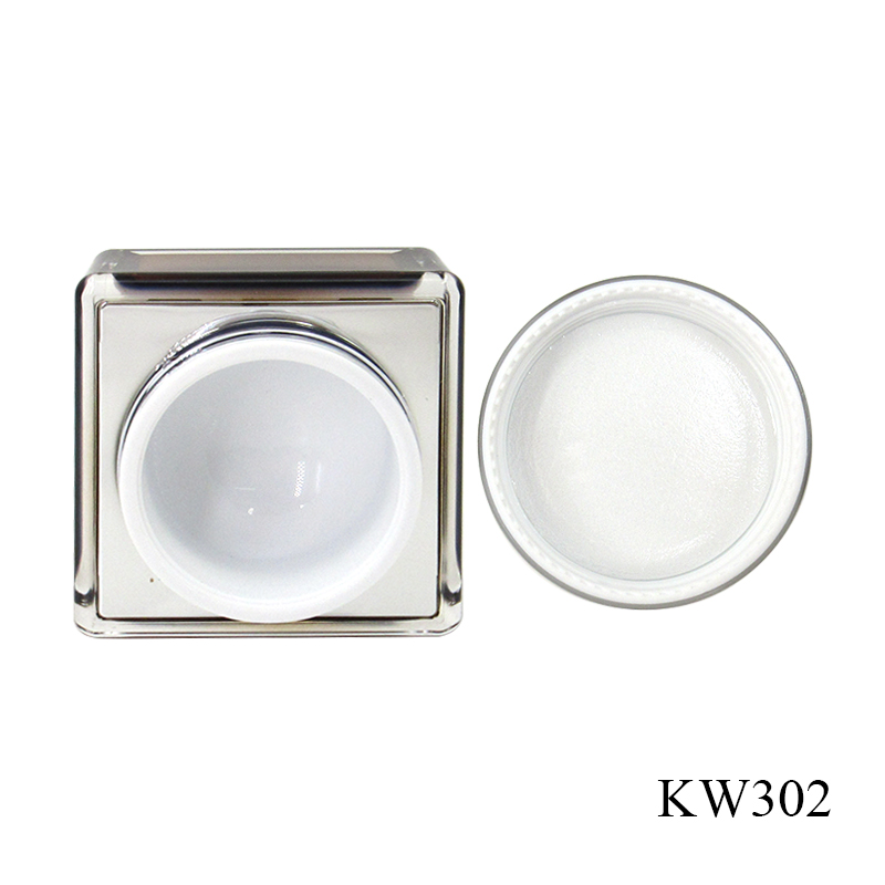 Double wall plastic cosmetic container custom spraying square acrylic cream jars capacity 50g, with magnetic adsorption spoon