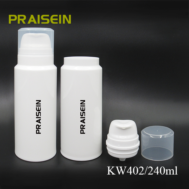 White lotion packaging container 240ml airless skin care facial cleanser bottle, empty plastic lotion pump bottle