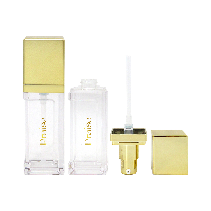 Custom plastic bottle cosmetic packaging, 30ml refillable gold square empty lotion bottle with pump wholesale