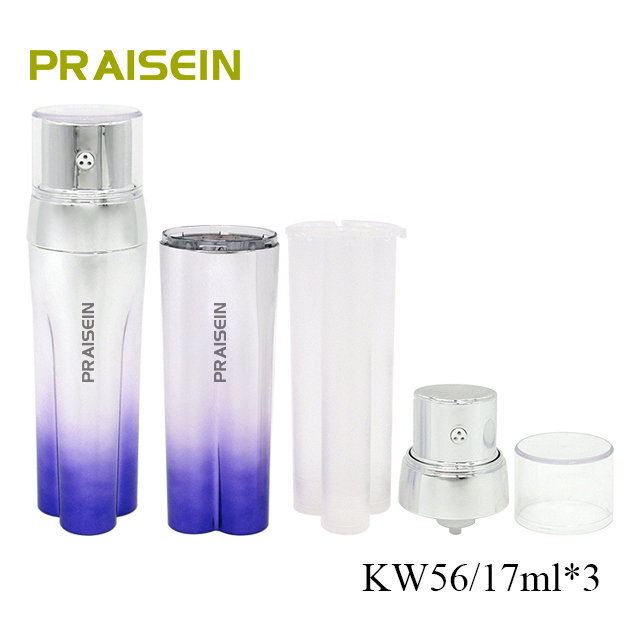 17ml*3 plastic skin care essence bottle with pump, unique three tube design lotion vacuum bottle custom color