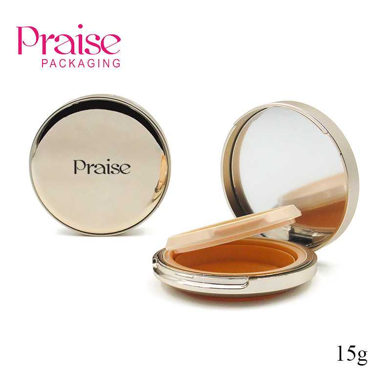 Gold plating custom design cosmetics plastic packaging 15g round makeup air cushion BB powder liquid foundation empty case