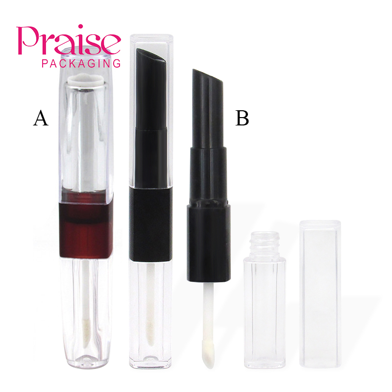 Private Custom cosmetic High quality plastic Square Double Sided Empty Clear Lipgloss Lipstick makeup Container Tube Packaging