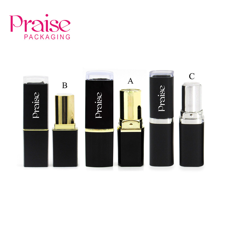 Wholesale cosmetic High quality black square plastic empty lipstick lip balm tube containers makeup packaging