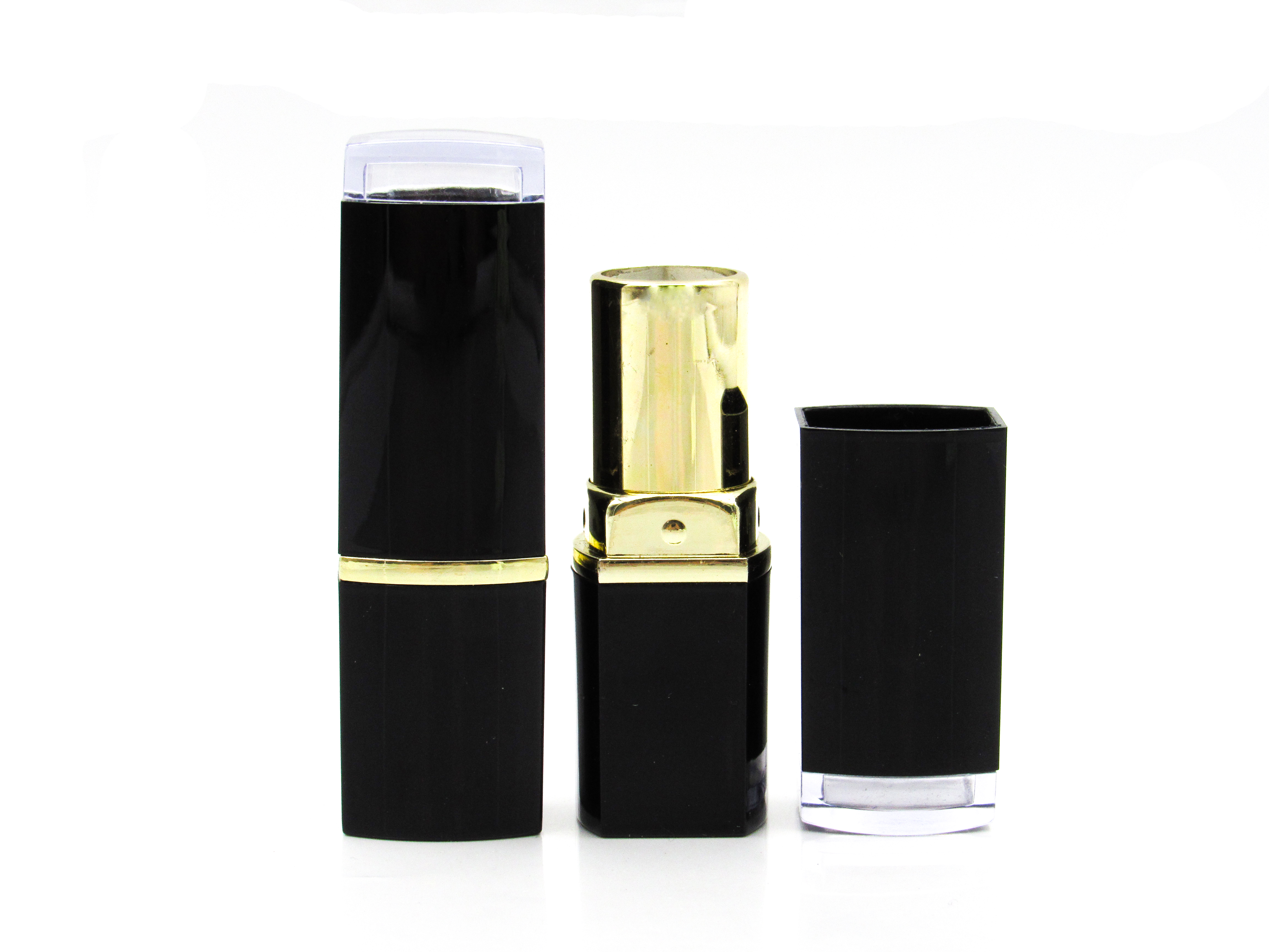 Wholesale cosmetic High quality black square plastic empty lipstick lip balm tube containers makeup packaging