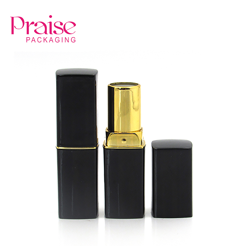 Wholesale cosmetic square simple style black plastic makeup empty lipstick tube container