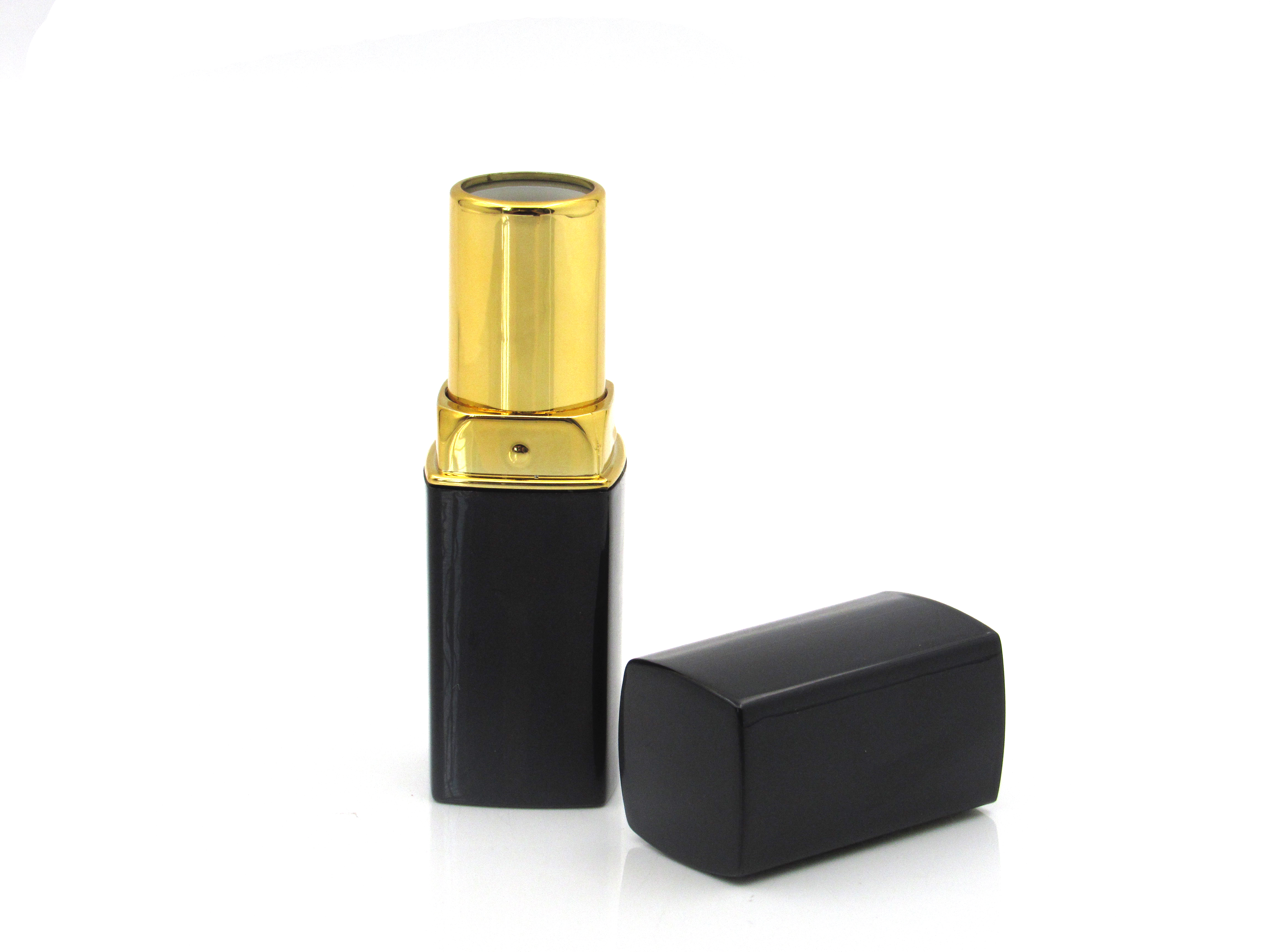 Wholesale cosmetic square simple style black plastic makeup empty lipstick tube container