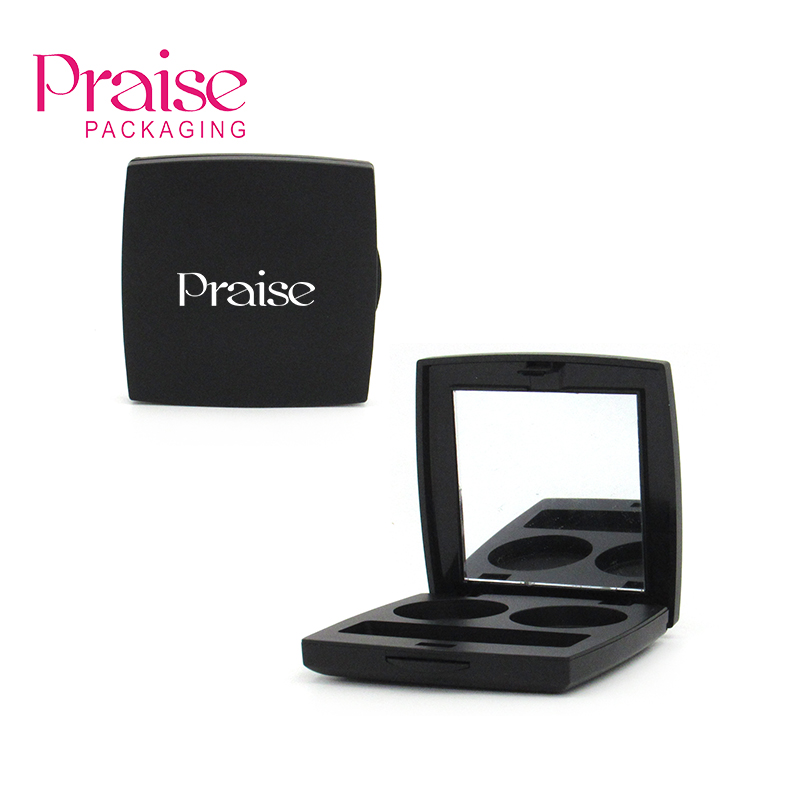 Empty Cosmetics 2 Color Eye Shadow Case Container with Mirror Custom Private Label Square Black Plastic Eye Shadow Palette