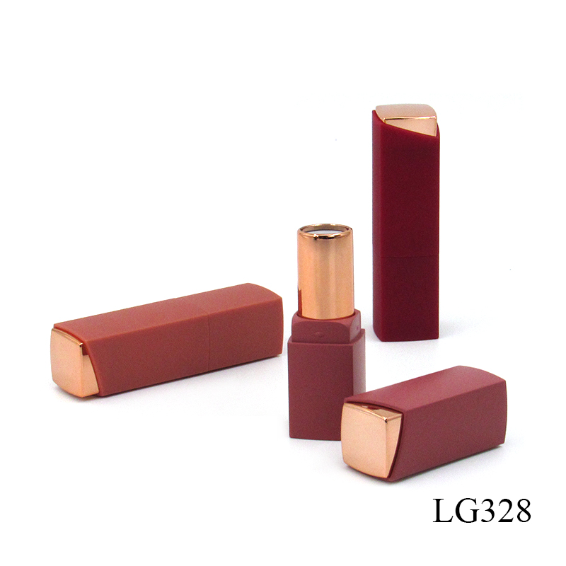 Wholesale rubber paint design plastic lipstick packaging tube, custom color square cosmetics empty lipstick container tube