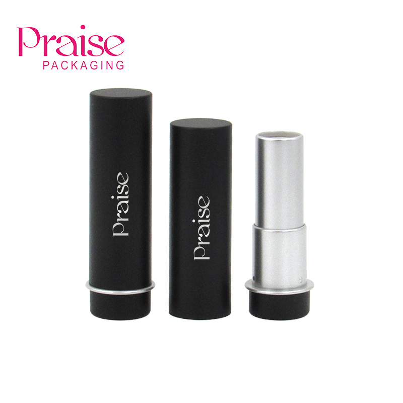 Wholesale dumb black cosmetics empty lipstick container packaging, high-quality refillable round plastic lipstick tube