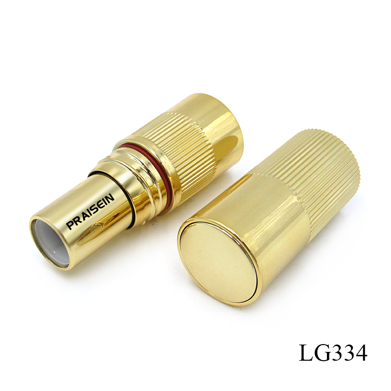 Round gold cosmetic empty lipstick tube packaging custom air tight rubber ring lipstick tube with rotating lid