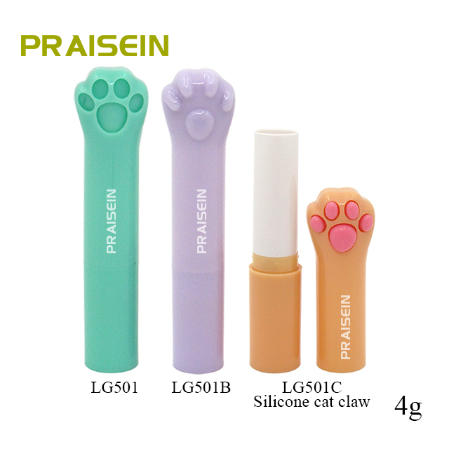 Cute cat claw shaped cosmetics lipstick tube, round plastic lip balm containers packaged in custom color and label