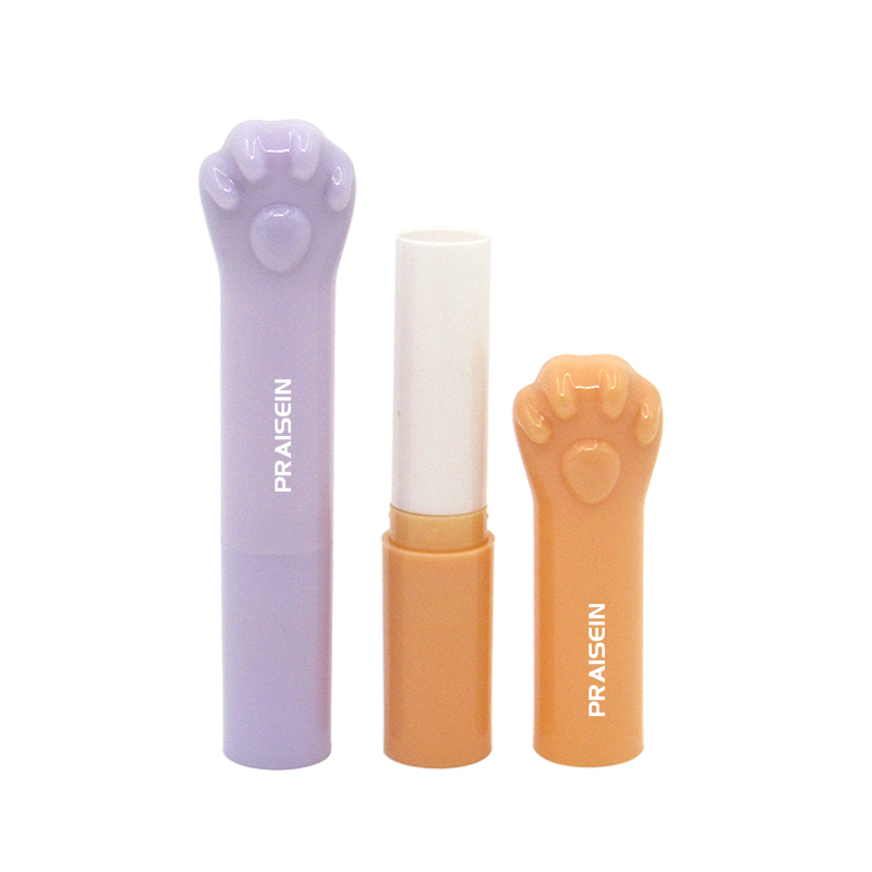 Cute cat claw shaped cosmetics lipstick tube, round plastic lip balm containers packaged in custom color and label