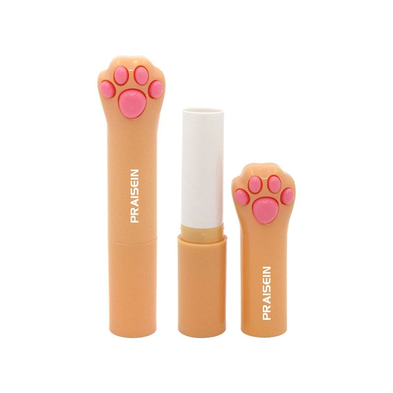 Cute cat claw shaped cosmetics lipstick tube, round plastic lip balm containers packaged in custom color and label