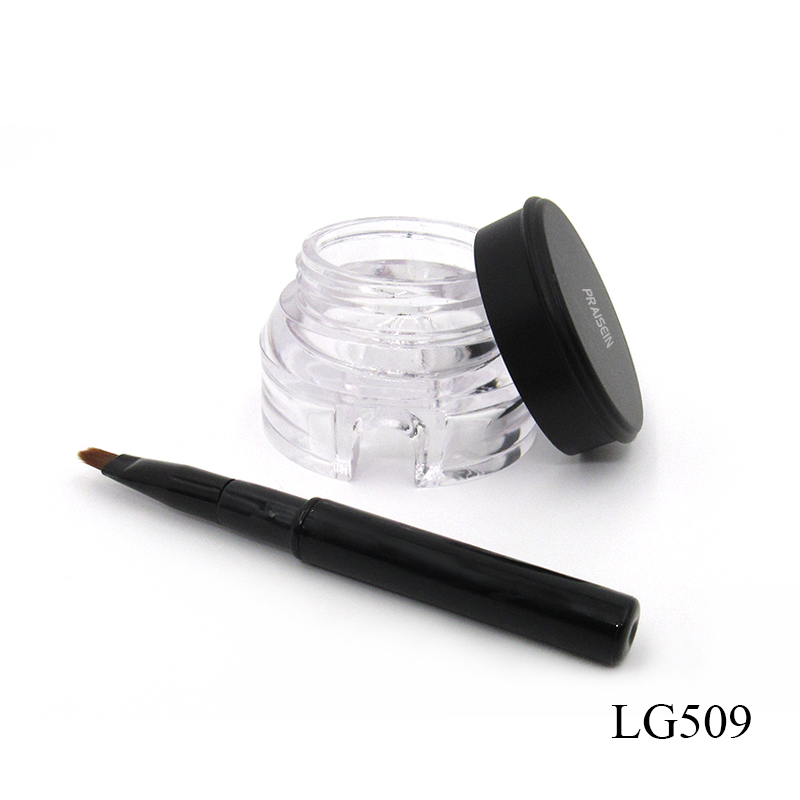 Round empty transparent cosmetic eyeliner jar with brush wholesale plastic concealer containers