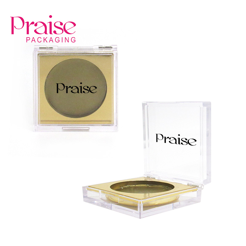 High-grade empty clear square compact powder packaging case custom designs cosmetics plastic blush container, inner gold plating