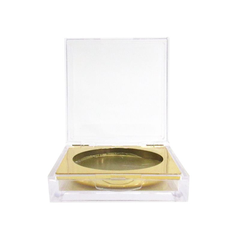 High-grade empty clear square compact powder packaging case custom designs cosmetics plastic blush container, inner gold plating