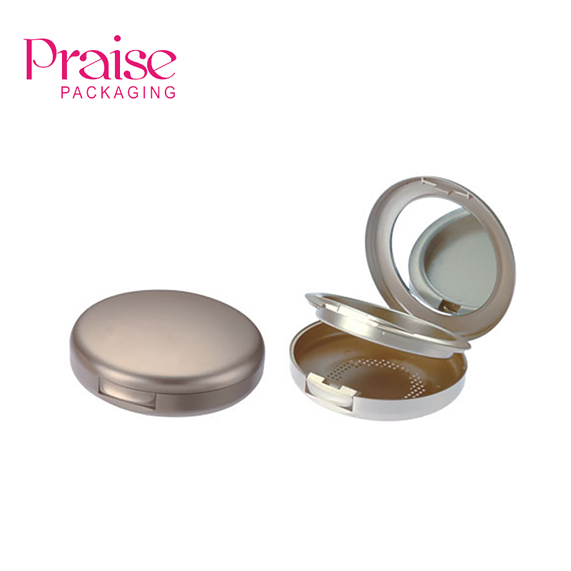 Chinese supplier produces round cosmetic compact powder case with mirror, black empty plastic case packaging, free sample