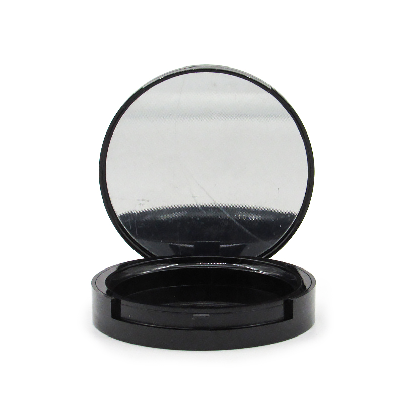 Factory custom designs black round plastic monochrome powder case, Empty makeup concealer powder compact case cosmetic packaging