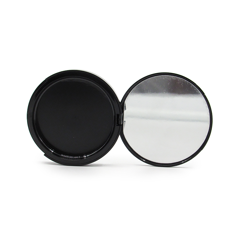 Factory custom designs black round plastic monochrome powder case, Empty makeup concealer powder compact case cosmetic packaging