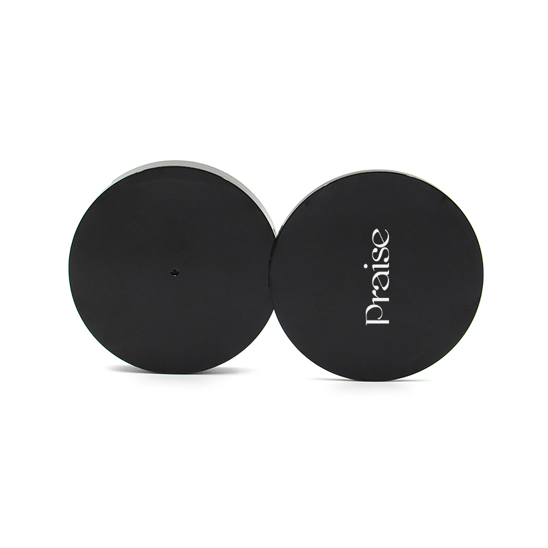 Factory custom designs black round plastic monochrome powder case, Empty makeup concealer powder compact case cosmetic packaging