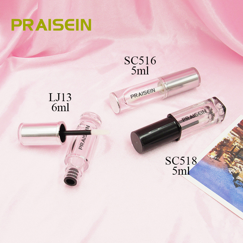 5ml 6ml silver lip gloss tube custom printed label empty round plastic cosmetic lip gloss packaging