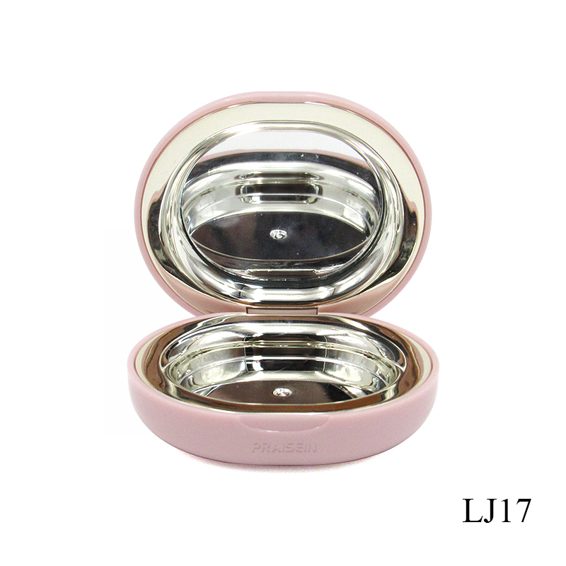 Pink oval plastic compact powder case custom logo empty blush packaging container