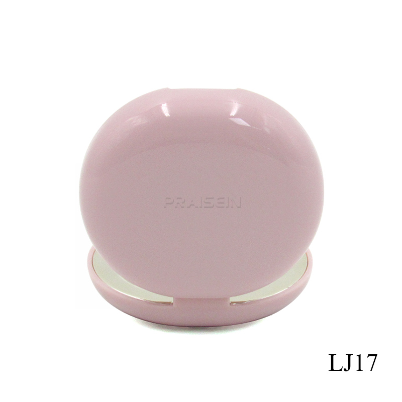 Pink oval plastic compact powder case custom logo empty blush packaging container