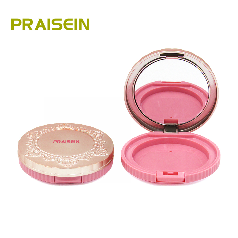 Wholesale pink round 76mm empty plastic powder compact case with mirror